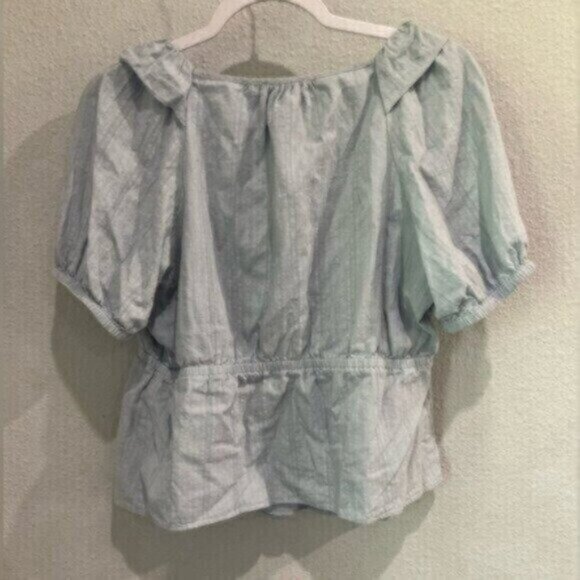 Express Puff Sleeve Feminine Top Blue Casual Boho Preppy Dainty Short Sleeve - Picture 5 of 6